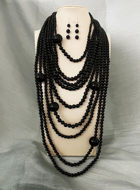 多层长款珍珠项链耳环套链百搭