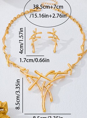 个性时尚夸张不规则线条交叉耳钉项链套装适合女街头派对佩戴