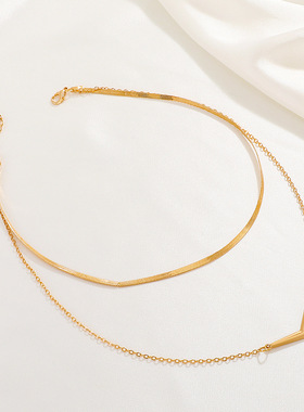 欧美简约双层锁骨链时尚气质三角吊坠项链女temperament necklace