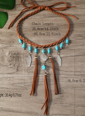 necklace women新品1件套个性时尚韩国绒皮松石串珠项链