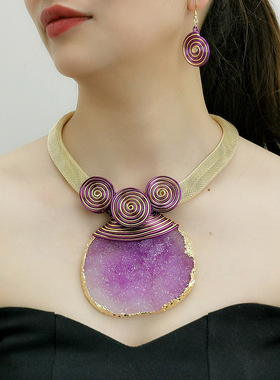 新款夸张华丽几何水晶原矿石吊坠