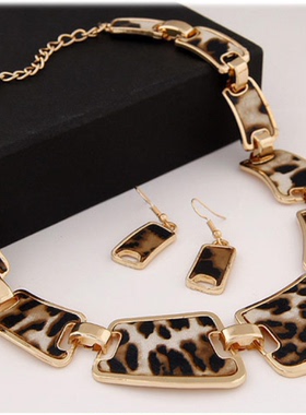 leopard欧美豹纹耳环项链