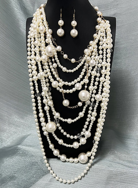 欧美叠戴仿珍珠项链套装｜复古32