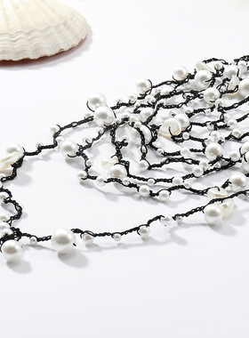 ZA复古夸张手工编织仿珍珠多层女