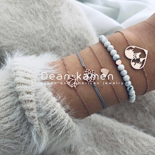 5件套套装个性莲花爱心串珠手链Love bracelet combination women - 图2