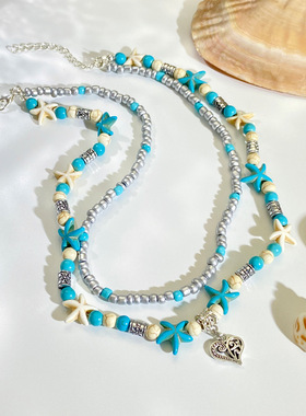 项链2023新款爆款锁骨链波西米亚海龟吊坠海星松石配饰品necklace