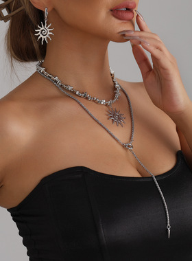 欧美轻奢太阳花吊坠项链套装｜