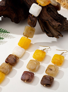 热销INS风复古琥珀色方形串珠女