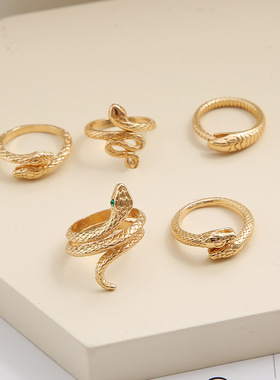 食指环戒指女款个性超细小蛇套装6件套金属关节戒指rings women