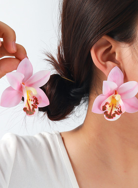 欧美夸张蝴蝶兰多层耳环女个性大