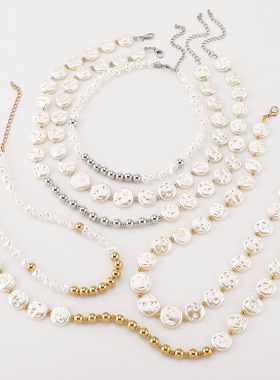 necklace women欧美新款圆形仿珍珠项链 气质时尚通勤几何多层锁