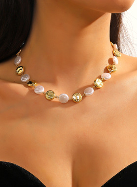 外贸金色心形亚克力CCB爱心项链手链耳环套装 仿珍珠串珠项链