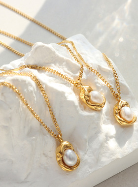 欧美钛钢镀金古巴链+天然淡水