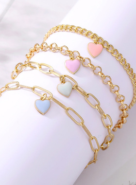 bracelet欧美复古粗链条个性手链混搭开口手镯手饰叠戴风套装手链