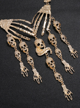 万圣节复古夸张骷髅流苏项链