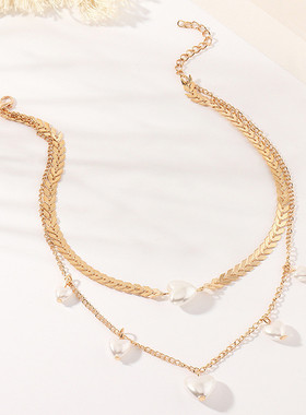 项链2021年新款女欧美爱心双层