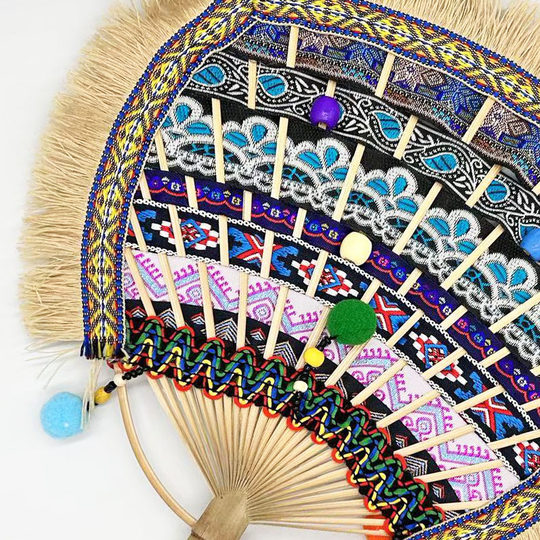 Ethnic style Zhuang brocade fan Miao Dai Yi group fan bamboo fan kindergarten handmade diy intangible cultural heritage material package