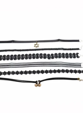 毛衣链项链蕾丝时尚短款合集项圈颈链锁骨链4CHOKER黑色