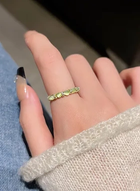 复古食指戒镶钻女猫眼石高级感戒指个性气质指环绿色轻奢网红小众