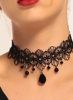 遮短款项链简约脖链锁骨链颈纹黑色水滴花朵气质choker贴镂空遮疤