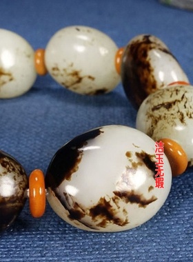 和田玉色黑皮青花手链原石原皮男女款黑羊脂皮高档手串