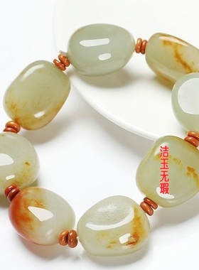 和田玉色原石手串男款白玉手链随型玉石串珠不规则玉手串