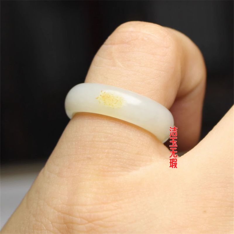 和田玉色戒指带皮一级羊脂白玉洒原皮工艺品指环男女款仿 - 图3