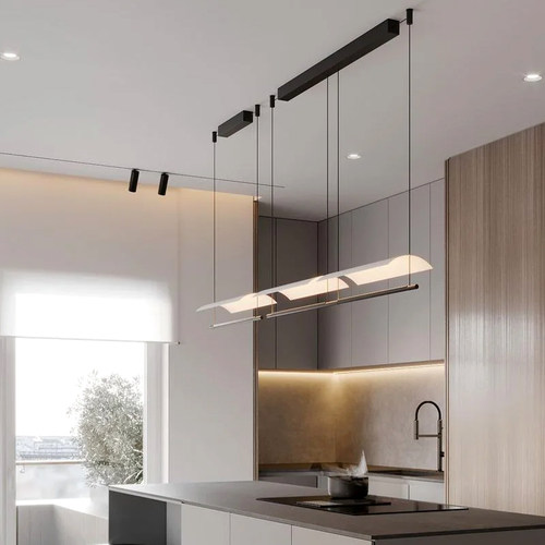 简约现代设计师餐厅吊灯茶室餐桌吧台极简装饰一字形办公室长条灯 - 图0