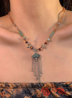 如意平安锁项链~民族风新中式国风复古锁骨链小众设计串珠流苏女