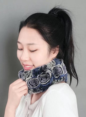 真獭兔毛皮草脖套百搭洋气时尚保暖高弹针织女妈妈多巴胺