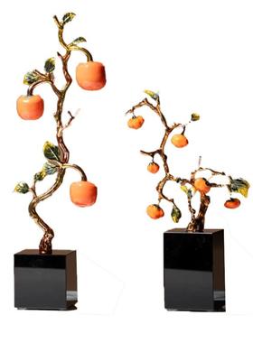 新中式好柿成双柿子如意葫芦摆件样板间家居玄关客厅装饰柜装饰品