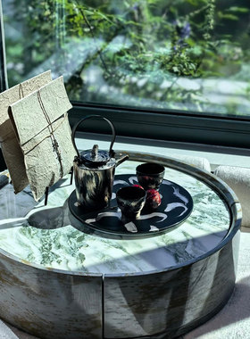 新中式样板间展厅茶室茶桌装饰摆件桌面茶具茶饼茶壶软装搭配摆设