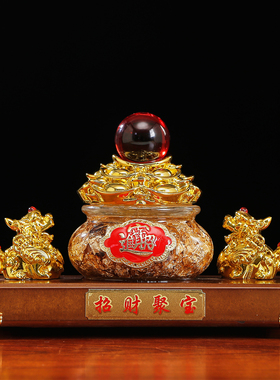 水晶金箔聚宝盆摆件招财平安装饰