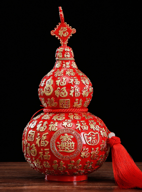 纯黄铜葫芦摆件开口空心福字红色