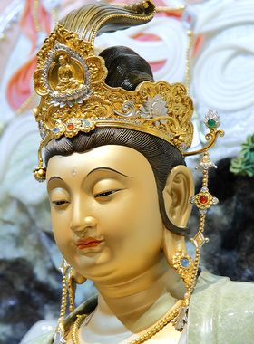 水月台湾自在菩萨童子拜观音摆件