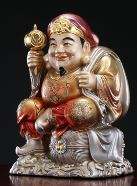 纯铜大黑天财神菩萨坐像供奉摆件