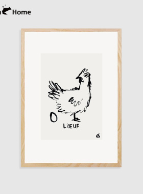艺术家手绘小马小鸡黑白装饰画