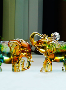 琉璃入户门大象摆件聚财象工艺品