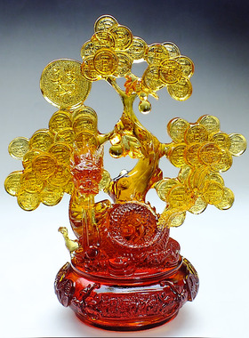 琉璃发财树聚宝盆新房子家庭摆件