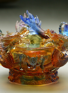 琉璃聚宝盆招财龙摆件家用客厅