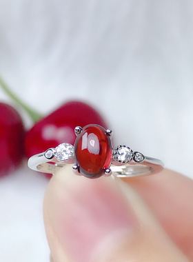 925银镀18k玫瑰金女士石榴石戒指