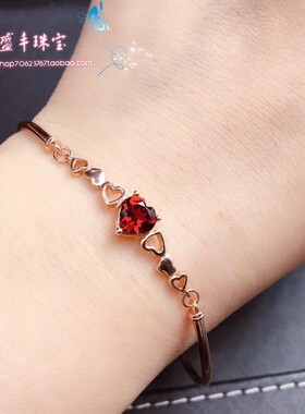 18k鸽血红石榴石纯银白金手链