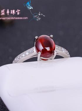 纯银手工天然石榴石韩版戒指包邮