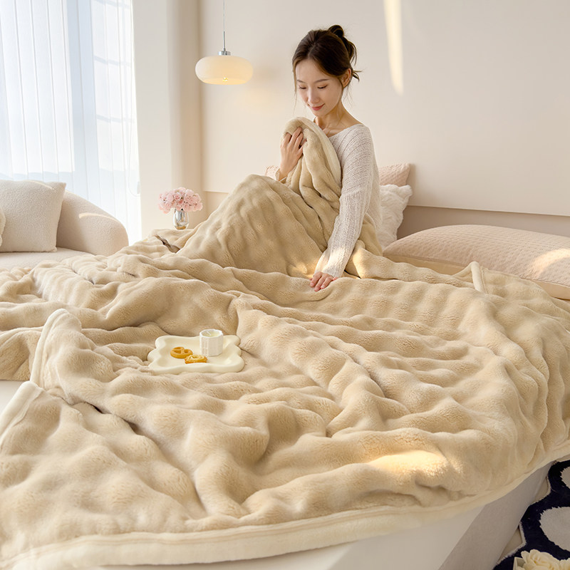 兔毛绒毛毯加厚办公室午睡毯子珊瑚绒空调披肩午休沙发盖毯被子冬,淘宝优惠券,粉丝福利购,淘宝优惠卷