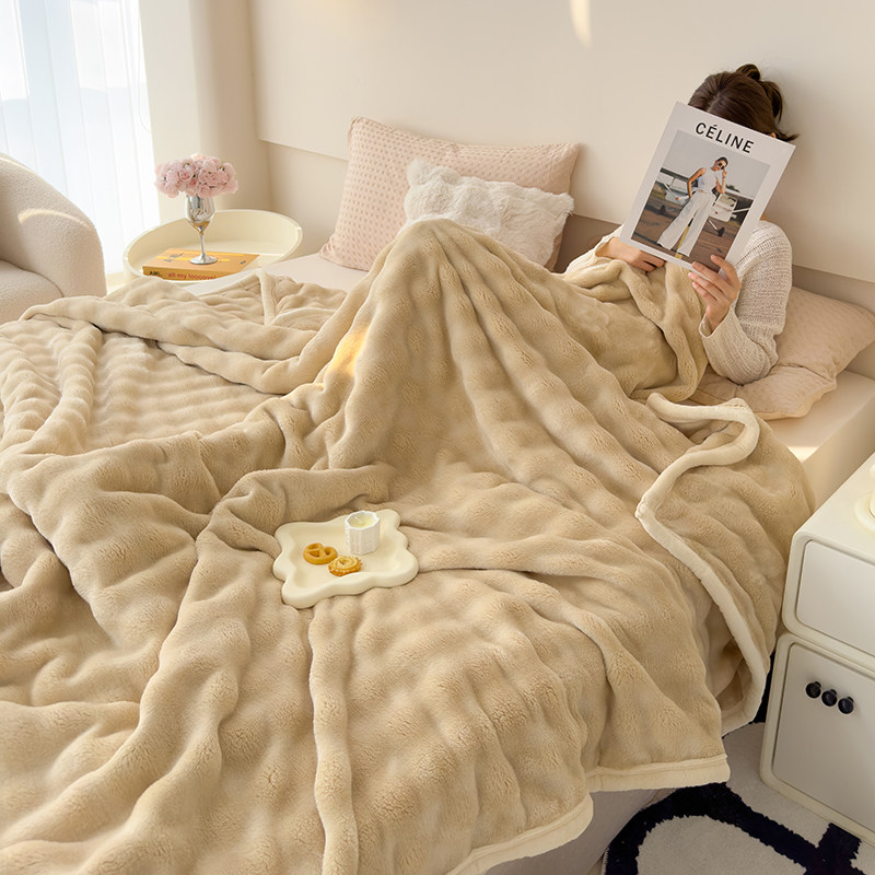 兔毛绒毛毯加厚办公室午睡毯子珊瑚绒空调披肩午休沙发盖毯被子冬,淘宝优惠券,粉丝福利购,淘宝优惠卷