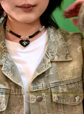爱心水晶枪灰色吊坠辣妹潮酷ins十字架水晶项链轻奢设计感颈链潮