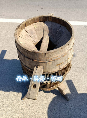 民俗老物件怀旧农耕文化老农具稻米脱壳工具南方土砻子博物馆展览