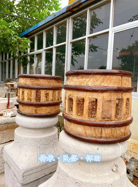 民俗怀旧老物件老风化木轴头花盆座客厅装饰中式木复古风木轮轴头