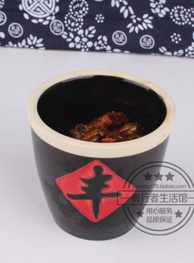 手工仿古水缸道具黑色中号土陶