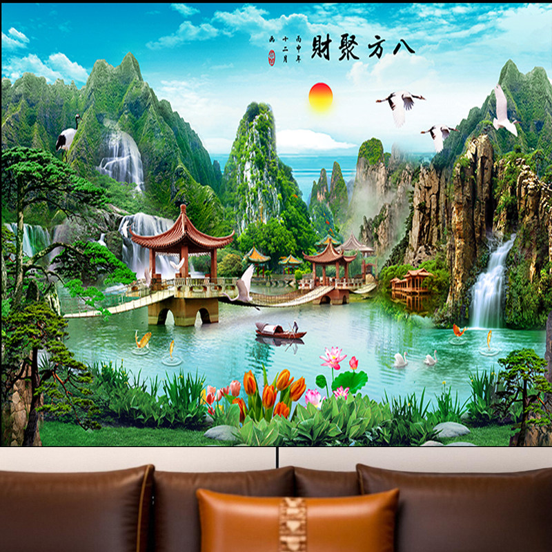 紫气东来办公室山水画客厅贴画自粘聚财金山水墨画客厅沙发背景墙,淘宝优惠券,粉丝福利购,淘宝优惠卷